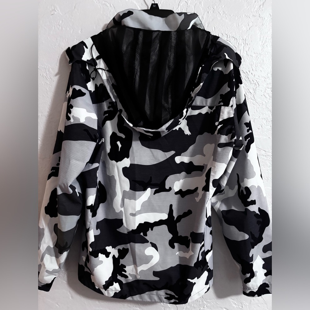 OTU Gray Black Camo Hooded Windbreaker Jacket Lightweight Men’s M or Unusex - Picture 3 of 6